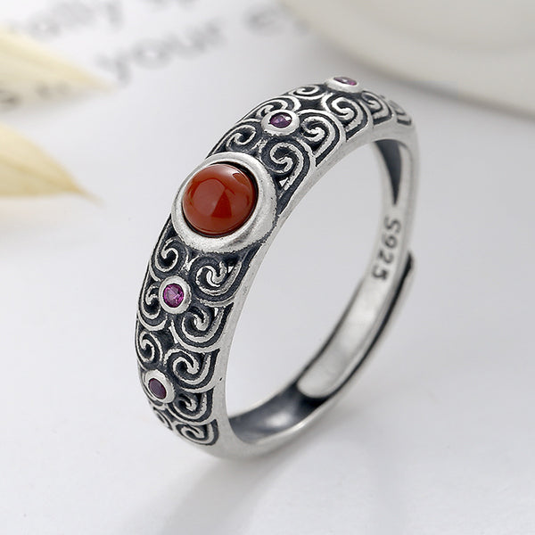S925 Sterling Silver Inlaid Southern Red Open Ring