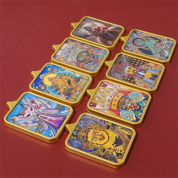 Semi-Hand-Painted Thangka Tibetan Style Zakiram Nine-Tailed Fox Five Lords Buddha Amulet Past and Present Life Thangka Pendant