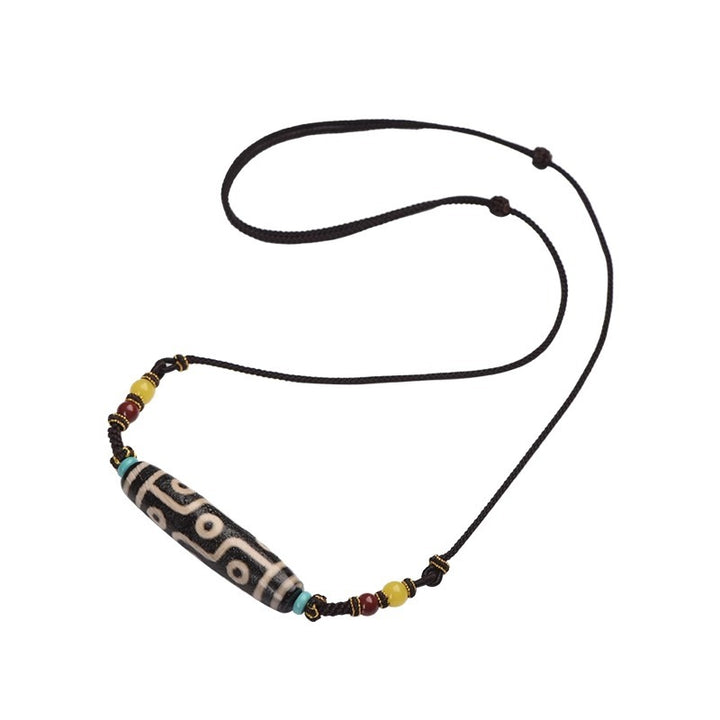 Tibetan Nine-Eyed Dzi Bead Vintage Protection Energy Necklace - BuddhaEnergyHealing