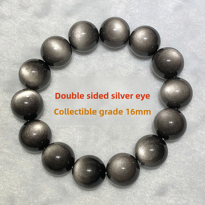 Premium Natural Double Round Eye Silver Obsidian Meteorite Bracelet - BuddhaEnergyHealing