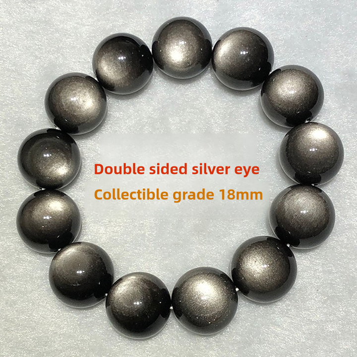 Premium Natural Double Round Eye Silver Obsidian Meteorite Bracelet - BuddhaEnergyHealing