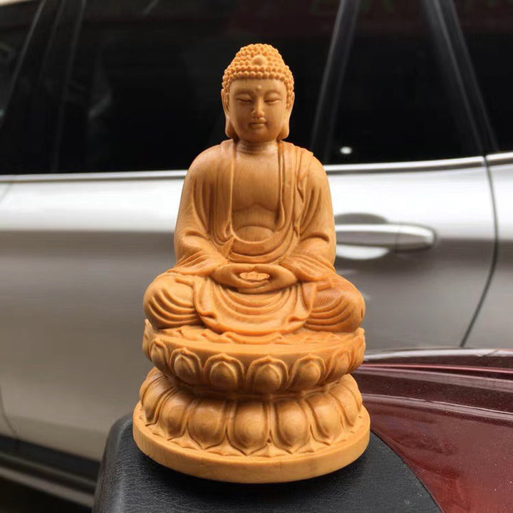 Cliff Cypress Wood Carving of Shakyamuni Buddha Meditation Calm Wellness Protection  Home Living Room Ornament - BuddhaEnergyHealing