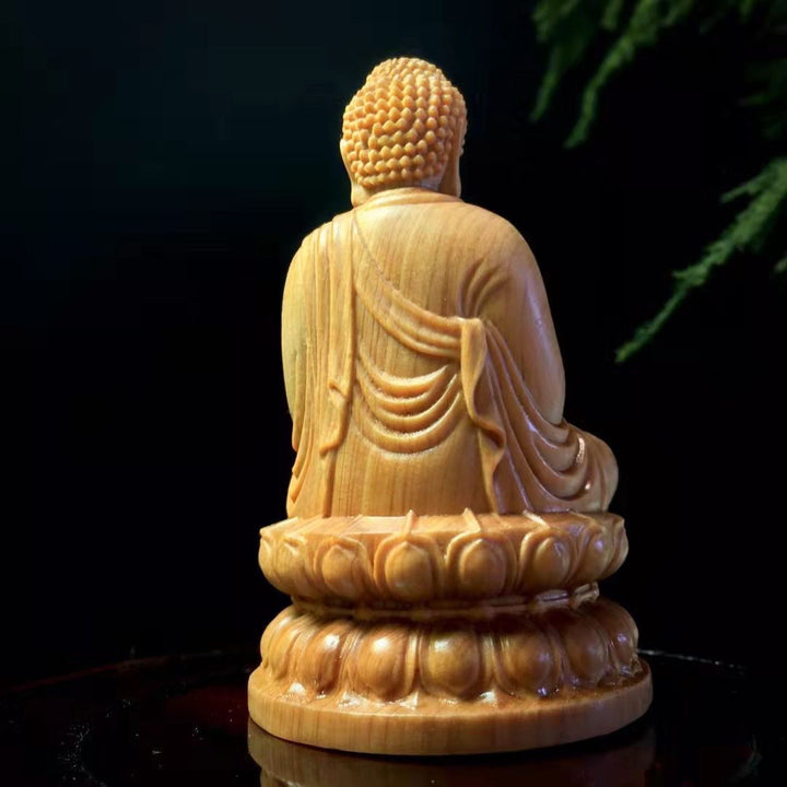 Cliff Cypress Wood Carving of Shakyamuni Buddha Meditation Calm Wellness Protection  Home Living Room Ornament - BuddhaEnergyHealing