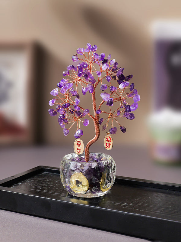 Natural Crystal Rich Tree Wealth Energy Home Decoration