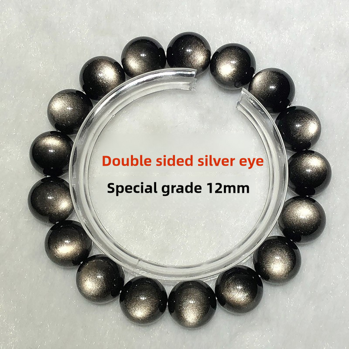 Premium Natural Double Round Eye Silver Obsidian Meteorite Bracelet - BuddhaEnergyHealing