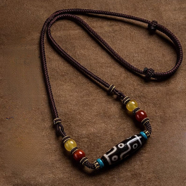 Tibetan Nine-Eyed Dzi Bead Vintage Protection Energy Necklace - BuddhaEnergyHealing