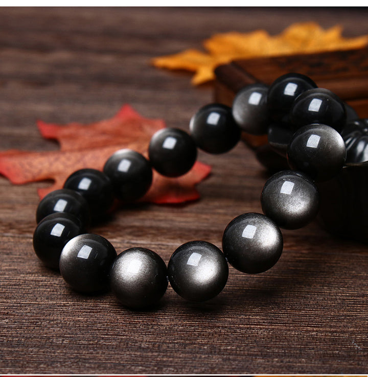 Premium Natural Double Round Eye Silver Obsidian Meteorite Bracelet - BuddhaEnergyHealing