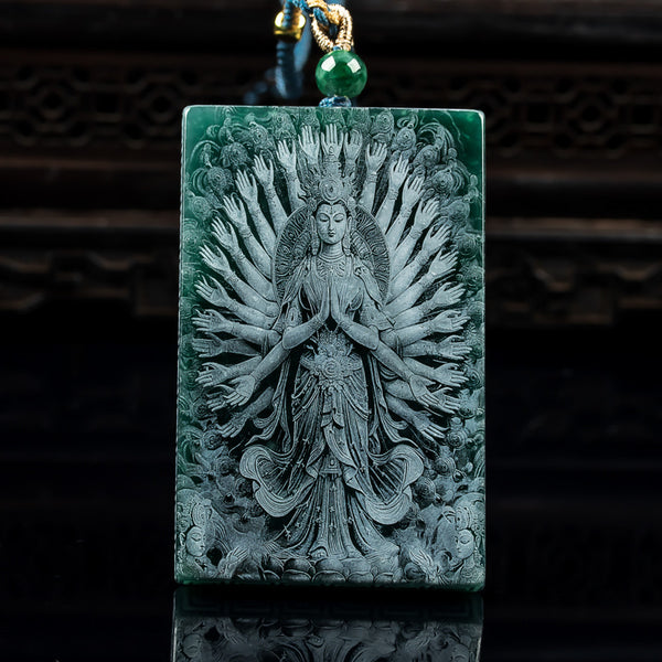 Natural A-grade Jadeite Thousand-Hand Guanyin Pendant