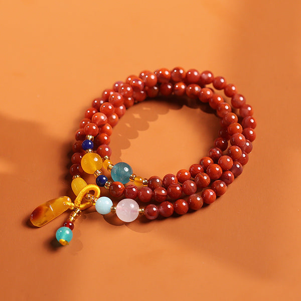 Natural Three-Circle South Red Bracelet Natural Beeswax Pendant