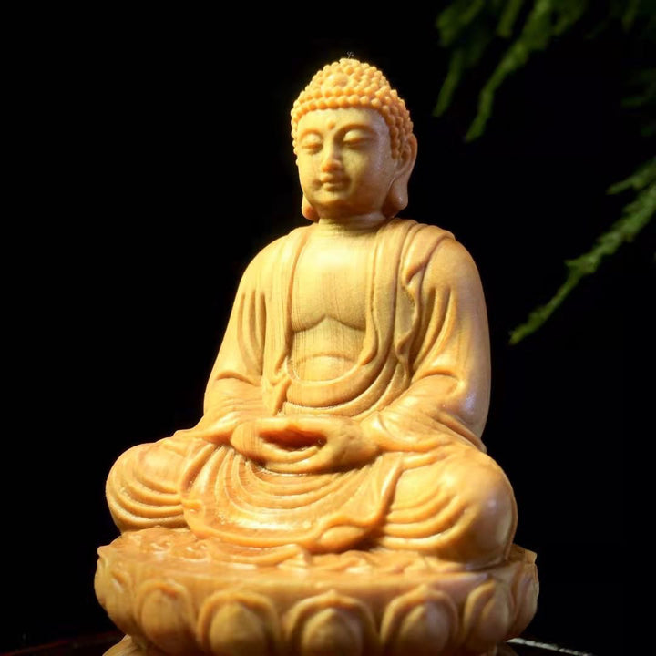 Cliff Cypress Wood Carving of Shakyamuni Buddha Meditation Calm Wellness Protection  Home Living Room Ornament - BuddhaEnergyHealing