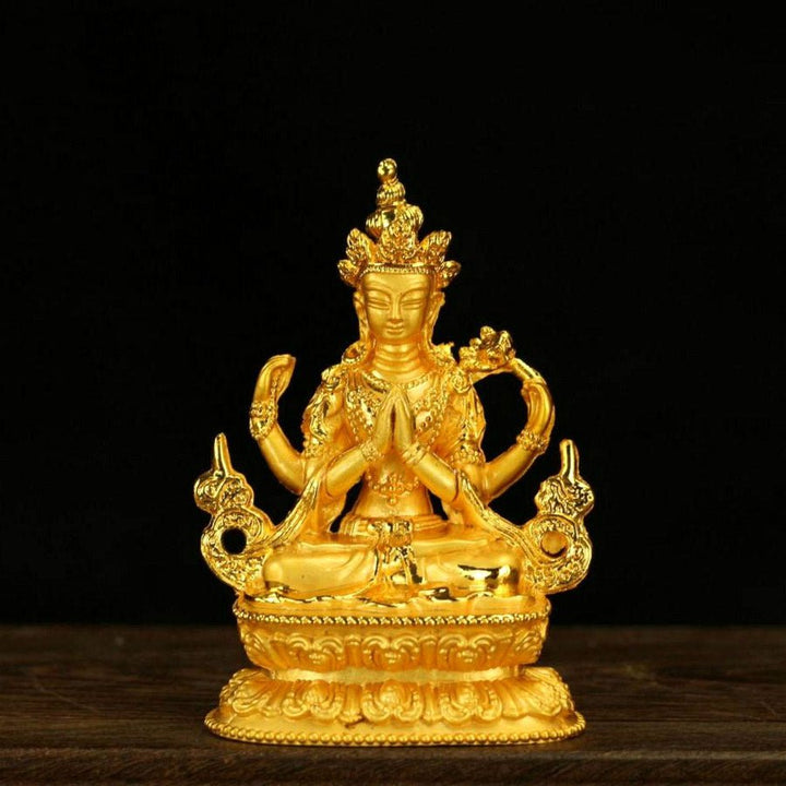 Alloy Painted Three Treasures Manjushri Four - Armed Padmasambhava White Green Tara Vajra Buddha Statue - BuddhaEnergyHealing