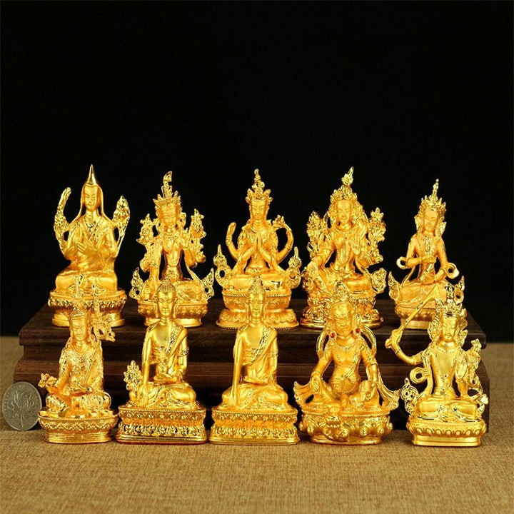 Alloy Painted Three Treasures Manjushri Four - Armed Padmasambhava White Green Tara Vajra Buddha Statue - BuddhaEnergyHealing