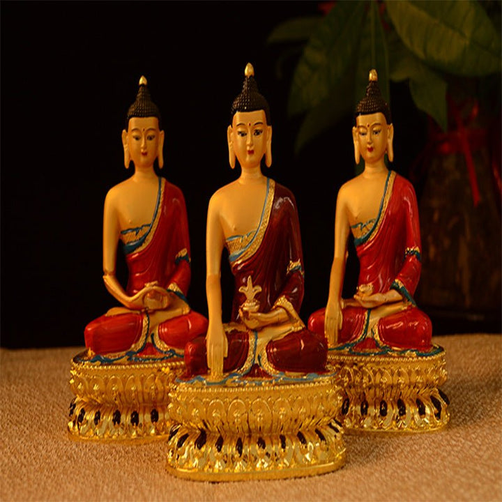 Alloy Painted Three Treasures Manjushri Four - Armed Padmasambhava White Green Tara Vajra Buddha Statue - BuddhaEnergyHealing
