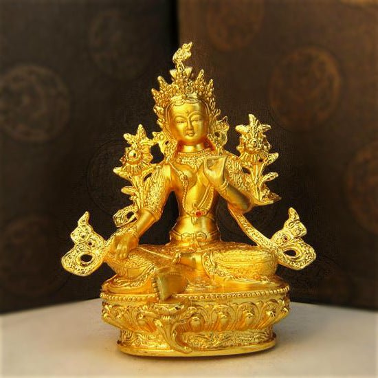 Alloy Painted Three Treasures Manjushri Four - Armed Padmasambhava White Green Tara Vajra Buddha Statue - BuddhaEnergyHealing
