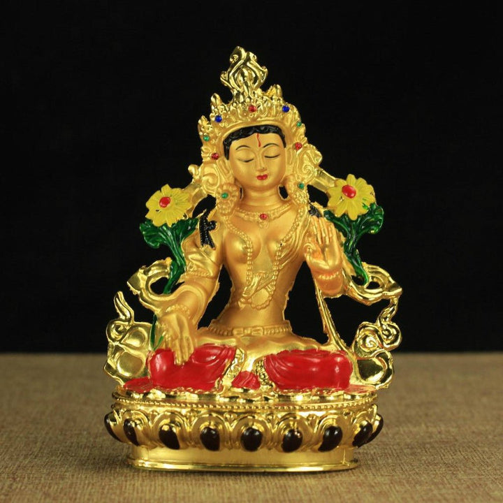 Alloy Painted Three Treasures Manjushri Four - Armed Padmasambhava White Green Tara Vajra Buddha Statue - BuddhaEnergyHealing
