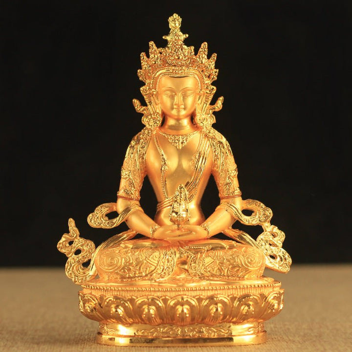Alloy Painted Three Treasures Manjushri Four - Armed Padmasambhava White Green Tara Vajra Buddha Statue - BuddhaEnergyHealing