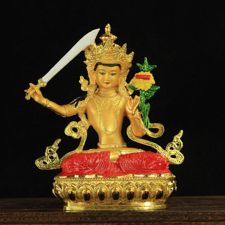 Alloy Painted Three Treasures Manjushri Four - Armed Padmasambhava White Green Tara Vajra Buddha Statue - BuddhaEnergyHealing