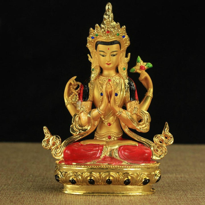 Alloy Painted Three Treasures Manjushri Four - Armed Padmasambhava White Green Tara Vajra Buddha Statue - BuddhaEnergyHealing