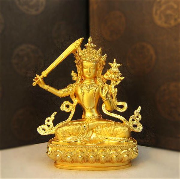 Alloy Painted Three Treasures Manjushri Four - Armed Padmasambhava White Green Tara Vajra Buddha Statue - BuddhaEnergyHealing