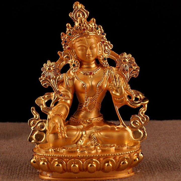 Alloy Painted Three Treasures Manjushri Four - Armed Padmasambhava White Green Tara Vajra Buddha Statue - BuddhaEnergyHealing
