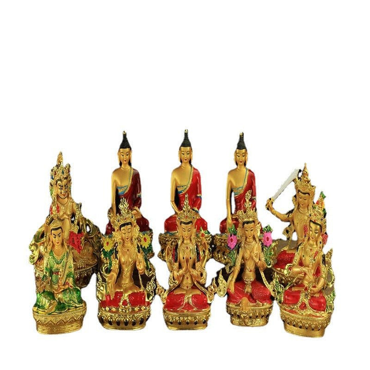 Alloy Painted Three Treasures Manjushri Four - Armed Padmasambhava White Green Tara Vajra Buddha Statue - BuddhaEnergyHealing
