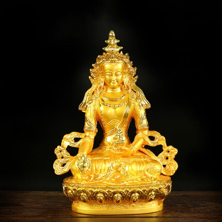 Alloy Painted Three Treasures Manjushri Four - Armed Padmasambhava White Green Tara Vajra Buddha Statue - BuddhaEnergyHealing
