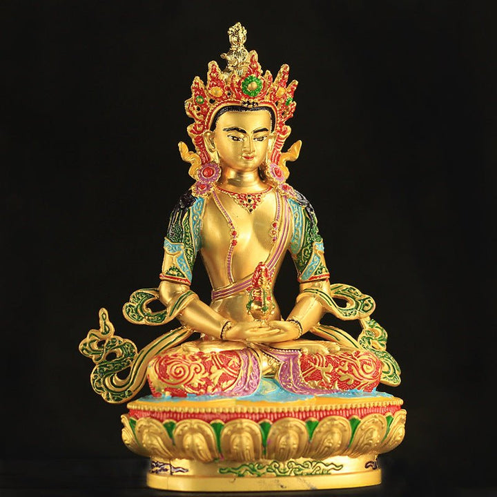 Alloy Painted Three Treasures Manjushri Four - Armed Padmasambhava White Green Tara Vajra Buddha Statue - BuddhaEnergyHealing
