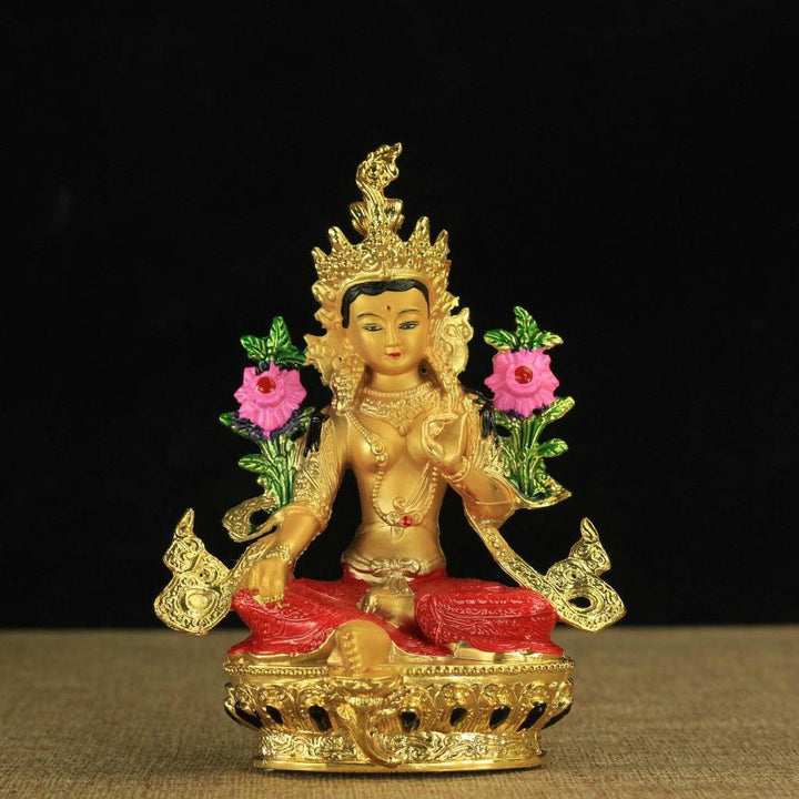 Alloy Painted Three Treasures Manjushri Four - Armed Padmasambhava White Green Tara Vajra Buddha Statue - BuddhaEnergyHealing