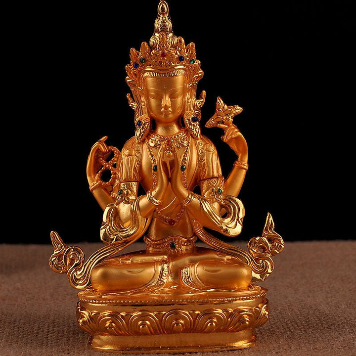 Alloy Painted Three Treasures Manjushri Four - Armed Padmasambhava White Green Tara Vajra Buddha Statue - BuddhaEnergyHealing