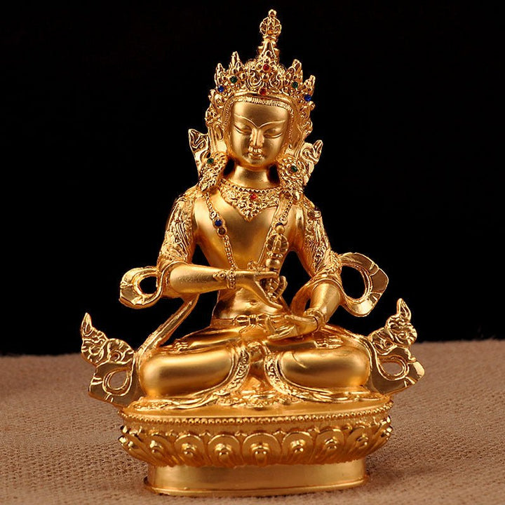 Alloy Painted Three Treasures Manjushri Four - Armed Padmasambhava White Green Tara Vajra Buddha Statue - BuddhaEnergyHealing