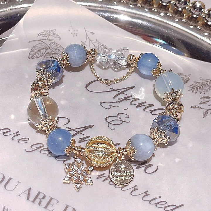 Aquamarine Blue Crystal Clear Quartz Crystal Calm Bracelet - BuddhaEnergyHealing