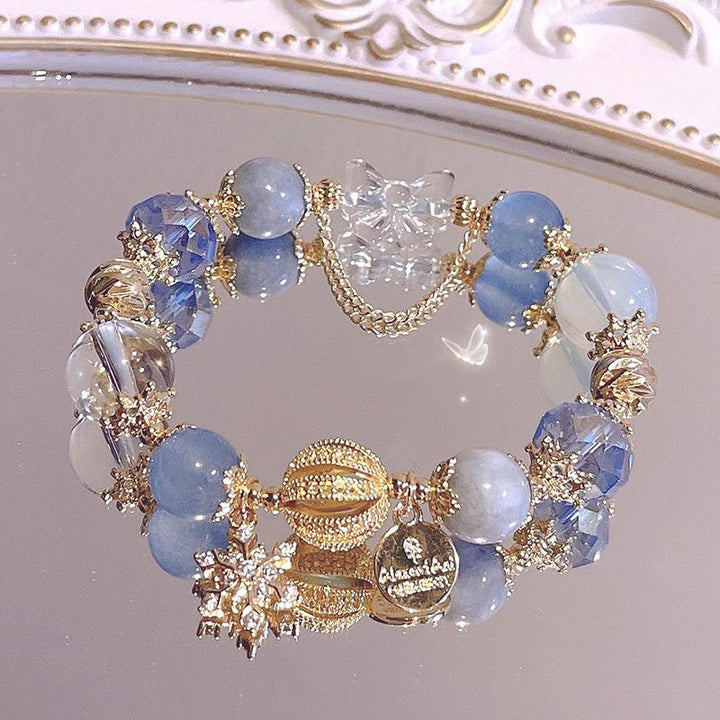 Aquamarine Blue Crystal Clear Quartz Crystal Calm Bracelet - BuddhaEnergyHealing