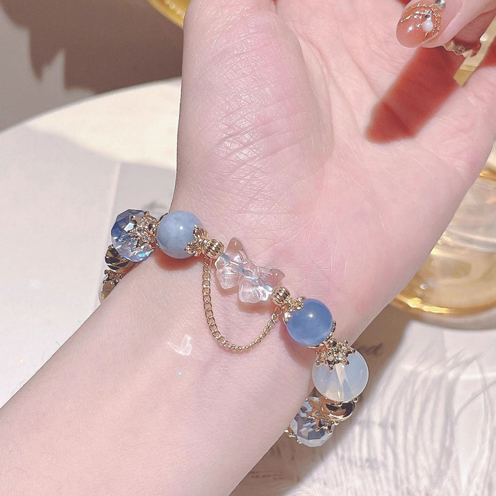 Aquamarine Blue Crystal Clear Quartz Crystal Calm Bracelet - BuddhaEnergyHealing