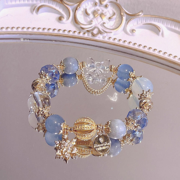 Aquamarine Blue Crystal Clear Quartz Crystal Calm Bracelet - BuddhaEnergyHealing