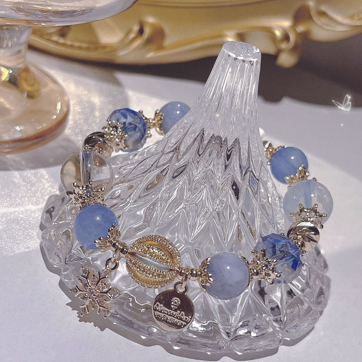 Aquamarine Blue Crystal Clear Quartz Crystal Calm Bracelet - BuddhaEnergyHealing