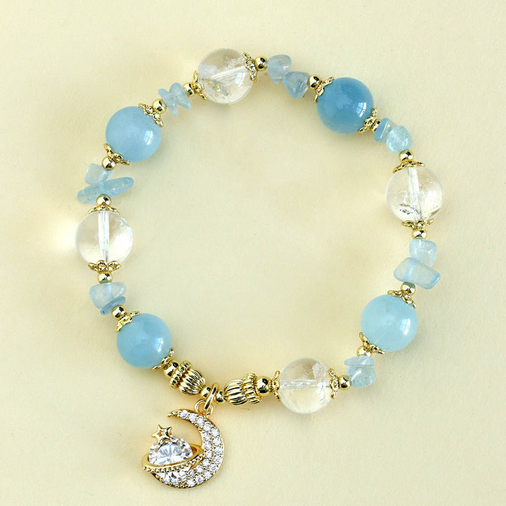 Aquamarine Blue Crystal Clear Quartz Crystal Calm Bracelet - BuddhaEnergyHealing