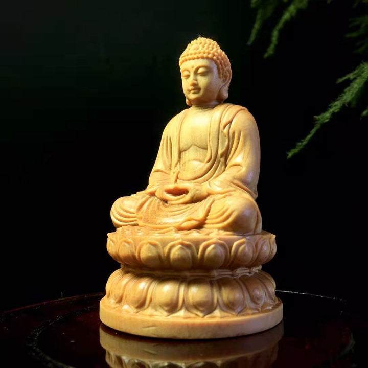 Cliff Cypress Wood Carving of Shakyamuni Buddha Meditation Calm Wellness Protection  Home Living Room Ornament - BuddhaEnergyHealing