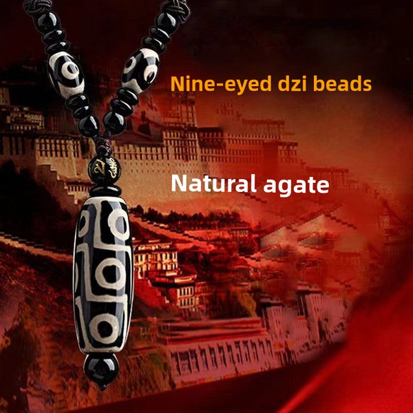 Tibetan Nine-Eyed Dzi Bead Natural Agate Vintage Ethnic Style Pendant Wealth Energy Necklace - BuddhaEnergyHealing