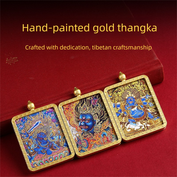 Hand-painted Daikokuten Black God of Wealth Dragon Five Lords 3D Thangka Pendant