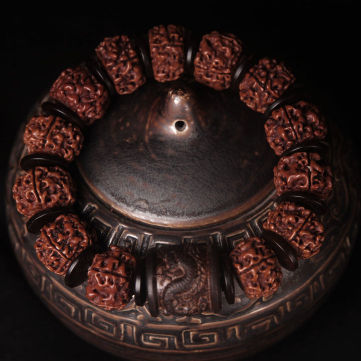 Big Rudraksha Beads with Three Eyes Tibet Beads Double Dragon Texture Beads Bracelet - BuddhaEnergyHealing