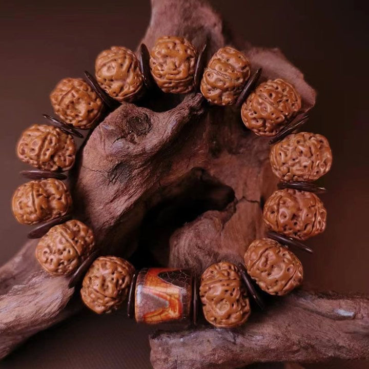Big Rudraksha Beads with Three Eyes Tibet Beads Double Dragon Texture Beads Bracelet - BuddhaEnergyHealing