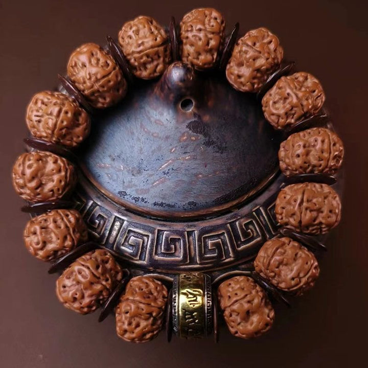 Big Rudraksha Beads with Three Eyes Tibet Beads Double Dragon Texture Beads Bracelet - BuddhaEnergyHealing