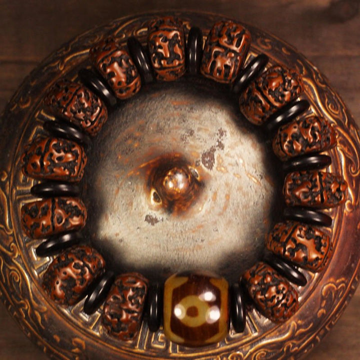 Big Rudraksha Beads with Three Eyes Tibet Beads Double Dragon Texture Beads Bracelet - BuddhaEnergyHealing