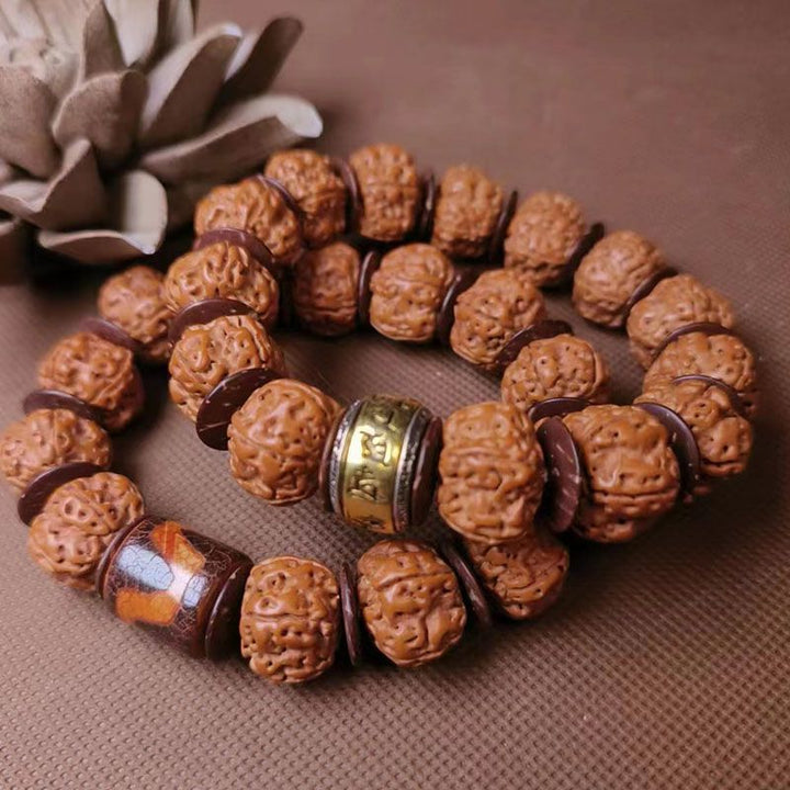 Big Rudraksha Beads with Three Eyes Tibet Beads Double Dragon Texture Beads Bracelet - BuddhaEnergyHealing