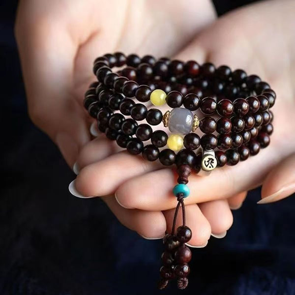 Authentic Small Leaf Red Sandalwood 108 Beads Prayer Beads Meditation Bracelet - BuddhaEnergyHealing