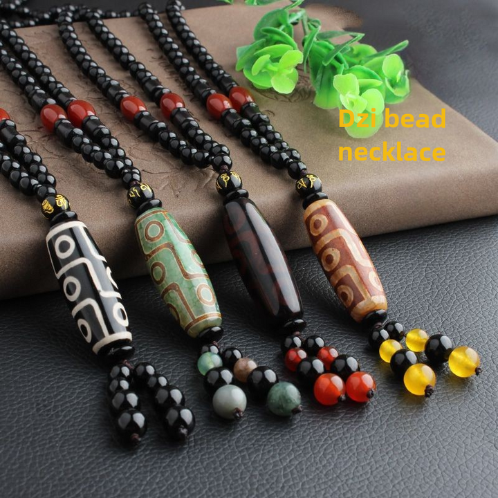 Tibetan Nine-Eyed Dzi Bead Natural Agate Vintage Ethnic Style Pendant Wealth Energy Necklace - BuddhaEnergyHealing