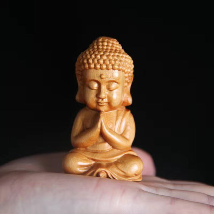 Cliff Cypress Wood Carving of Shakyamuni Buddha Meditation Calm Wellness Protection Home Living Room Ornament - BuddhaEnergyHealing