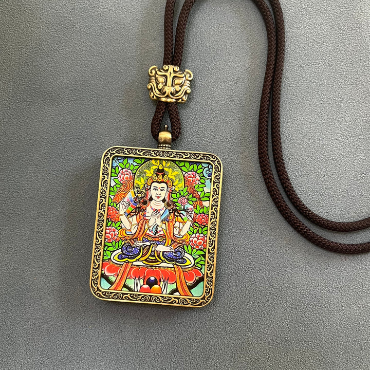 Tibetan Ethnic Thangka Pendant Necklace - BuddhaEnergyHealing