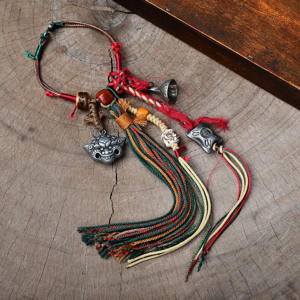 Handmade Tibetan Style Blessing Multi-Accessory Pendant Woven Bracelet