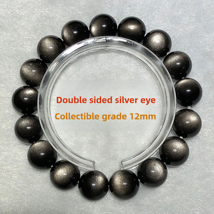 Premium Natural Double Round Eye Silver Obsidian Meteorite Bracelet - BuddhaEnergyHealing